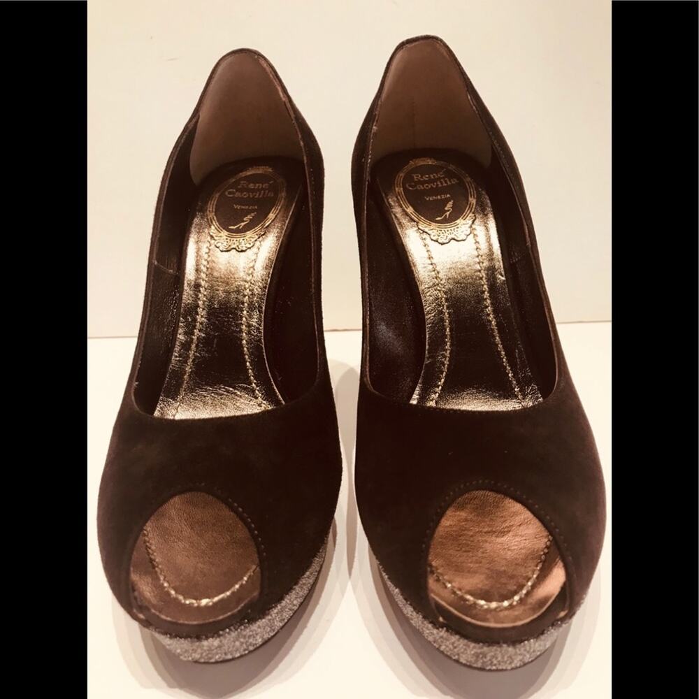 Rene Caovilla brown suede HH platform with detail